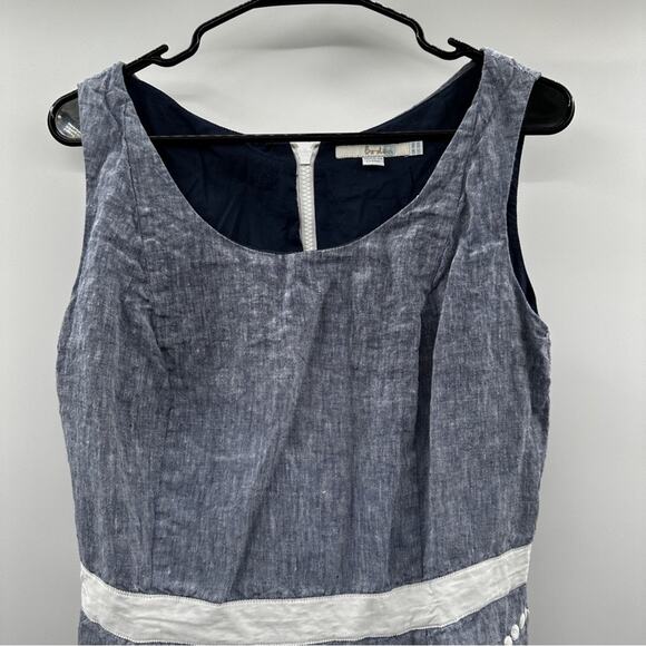 Boden Summer Fun Denim Blue & White Embroidered Sleeveless Mini Dress Size 10 - Picture 2 of 9